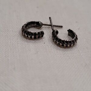 Earrings Antiqued Silvertone Dainty Hoops